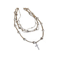 Silver Multi Layer Pearl Cross Pendant Layered Necklace view 5