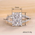 Rectangular Clear Solitaire Split-Pave Ring In Polished Silver Tone view 4