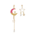 Blue and Pink Mismatched Moon Star Long Dangle Earrings view 7