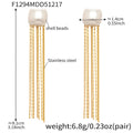 Shell Bead Square Tassel Chain Drop Earrings Gold Steel view 7