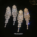 Silver Tone Crystal Tiered Fringe Stud Earrings With Decorative Metal Accents view 2