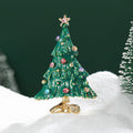 Decorated Christmas Tree Enamel Brooch in Green and White view 2
