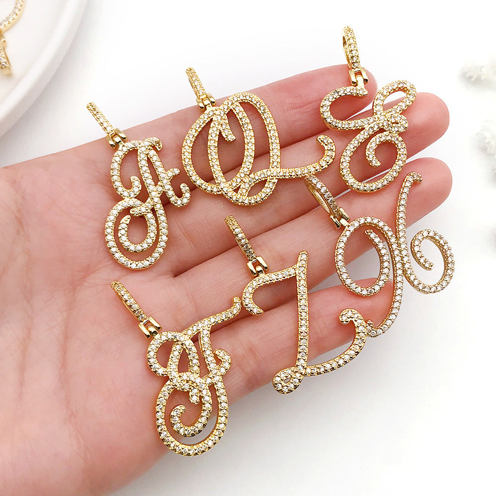 KC Gold Zinc Alloy Rhinestone English Letter charm pendant for DIY hip hop necklace