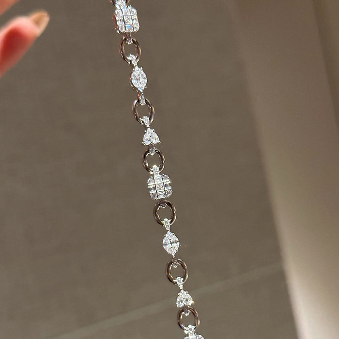 Gold Square Zircon Link OT Circle Station Chain Bracelet