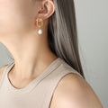 Gold And Steel Irregular Square Pearl Drop Earrings view 4