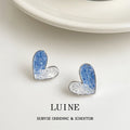 Silver-Tone Blue Clear Gradient Glass Crystal Heart Stud Earrings view 6