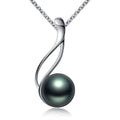 Silver Tone Iridescent Faux Pearl Wave Pendant Necklace view 1