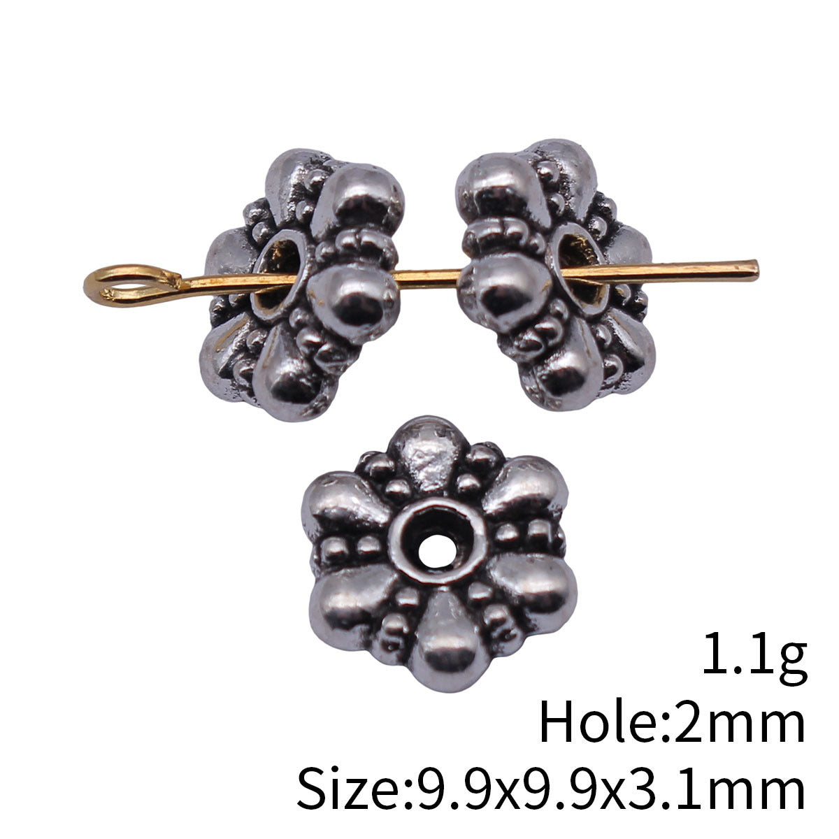 9.9x9.9x3.1mm 1.1g Antique Silver Zinc Alloy Flower Spacer Beads for Bracelet Necklace Jewelry Making