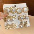 Gold Tone Pearl Flower Rhinestone Stud Earring Multi Style Sets view 11