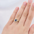 Gold Tone Blue Oval Halo Cluster Finger Ring Sizes 6-10 view 3
