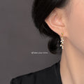 Gold Tone Clear Marquise Stone Wheat Leaf Long Drop Stud Earrings view 2