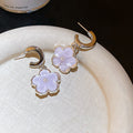 Gold Tone Hoop Earrings with Colorful Flower Drops view 3