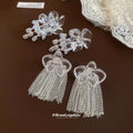 Clear Floral Crystal Drop and Chain Fringe Earrings view 3