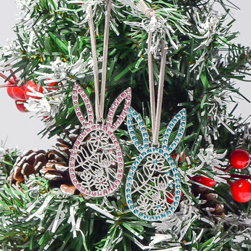 Rhinestone Rabbit Head Christmas Hangers Floral Cutout 2 Colors