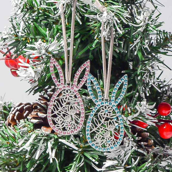 Rhinestone Rabbit Head Christmas Hangers Floral Cutout 2 Colors