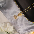 Gold Ginkgo Leaf Pendant Necklace Crystal Beads Chain view 4