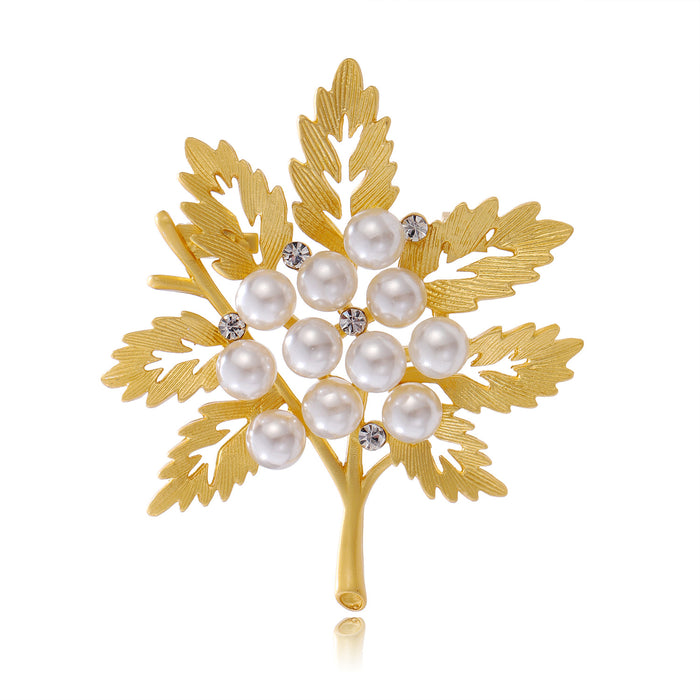 Gold Tone Maple Leaf Matte Metal Brooch Pin for Jackets and Lapels
