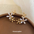 Gold-Tone Pearl Flower Branch Stud Earrings Decorative Jewelry Accessory view 4