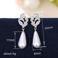 White Gold Marquise Floral Pearl Drop Earrings Alloy view 4