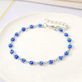 Silver Tone Linked Blue Evil Eye Chain Bracelet with Extension view 4
