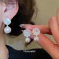 Silver Crystal and Pearl Drop Stud Earrings in Two Top Designs view 2