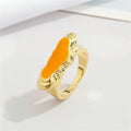 Gold Tone Enamel Signet Rings in Nine Floral Heart and Flame Designs view 5