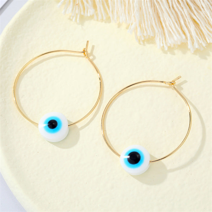 Gold Thin Hoop Evil Eye Acrylic Bead Earrings Nine Colors