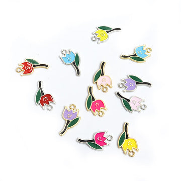 Colorful Tulip Enamel Alloy Charm Pendants for Jewelry Making