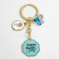 Gold Tone Enamel Flower Butterfly Charm Keychain With Mother's Day Pendant view 9