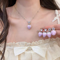 Purple Strawberry Pearl Earrings Necklace Silver Tone view 2
