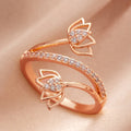 Rose Gold Dual Lotus Flower Open Wrap CZ Fashion Ring view 3