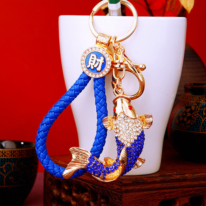 Crystal Koi Fish Keychains with Fortune Cords and Loose Braided Loops