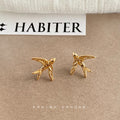 Gold Tone Swallow Bird Stud Earrings Textured Mini Pair view 3