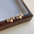 Gold Pearl Bar Heart Charm Crystal Stud Earrings Matching Pair view 4