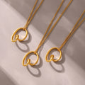 Gold Open Wire Heart Pendant Stainless Steel Chain Necklace view 2