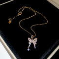 Gold Tone Pave Butterfly Stud Earrings Pendant Necklace view 2