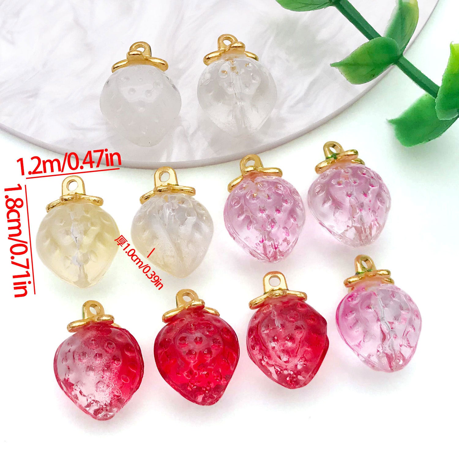 Transparent Glass 3D Strawberry Charm Pendant for DIY Earrings Keychain Jewelry