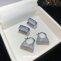 Silver Tone Crystal Handbag Drop Huggie Earrings with Detailed Finish view 3