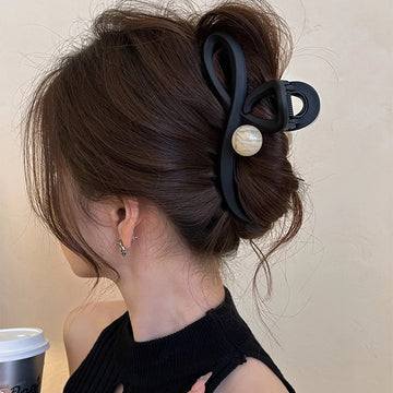 Gunmetal Tone Sculptural Loop Hair Claw With Large Round Bead Detail