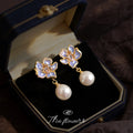 Lavender Enamel Orchid Flower Zircon Pearl Drop Stud Earrings view 1