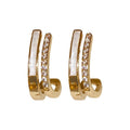 Gold Tone Double Bar Crystal Huggie Earrings for Women view 5