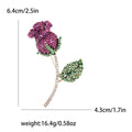 Long Crystal Rose Stem Brooch in Blue Purple or Red view 7