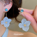 Resin Flower Drop Stud Earrings in Pink Blue and White view 3