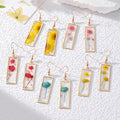Rectangular Gold Frame Resin Dried Flower Earrings 7 Styles view 1