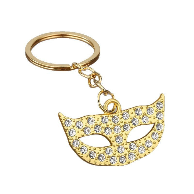 Rhinestone Mask Pendant Zinc Alloy Keychain Bag Charm
