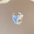 Silver Open Shell Bead Resin Frame Blue White Rings view 8