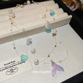 Mermaid Tail Shell Pearl Double Strand Invisible Wire Necklace view 2