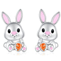 Silver Bunny Holding Carrot Stud Earrings Pink Enamel view 1