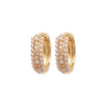 Gold Tone Crystal Rows and Pearl Huggie Earrings Decorative Jewelry Pair view 5