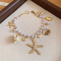 Pearl Bead Starfish Shell Necklace Bracelet Gold Earrings view 7